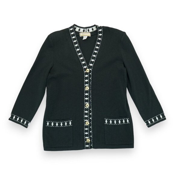 Vintage Italian Wool Cardigan Black W/ Golden Buttons CARIOLO QUATTROSTELLE Sz L - Picture 1 of 3